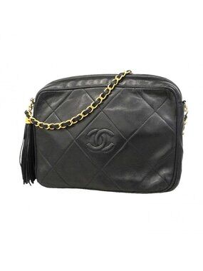 Chanel Shoulder Bag Quilted Lambskin Black Gold